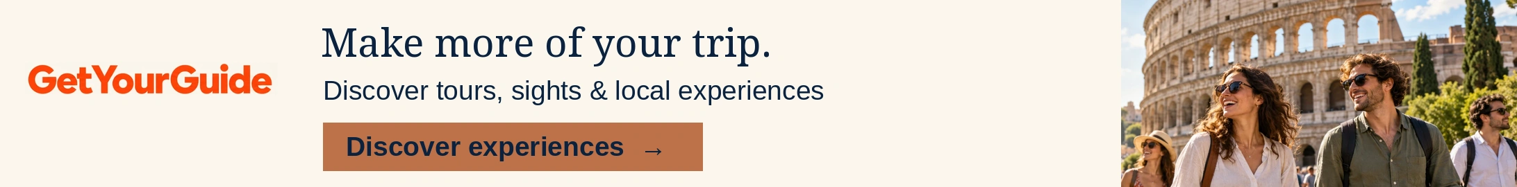 GetYourGuide. Make more of your trip. Discover tours, sights & local experiences. Discover experiences.